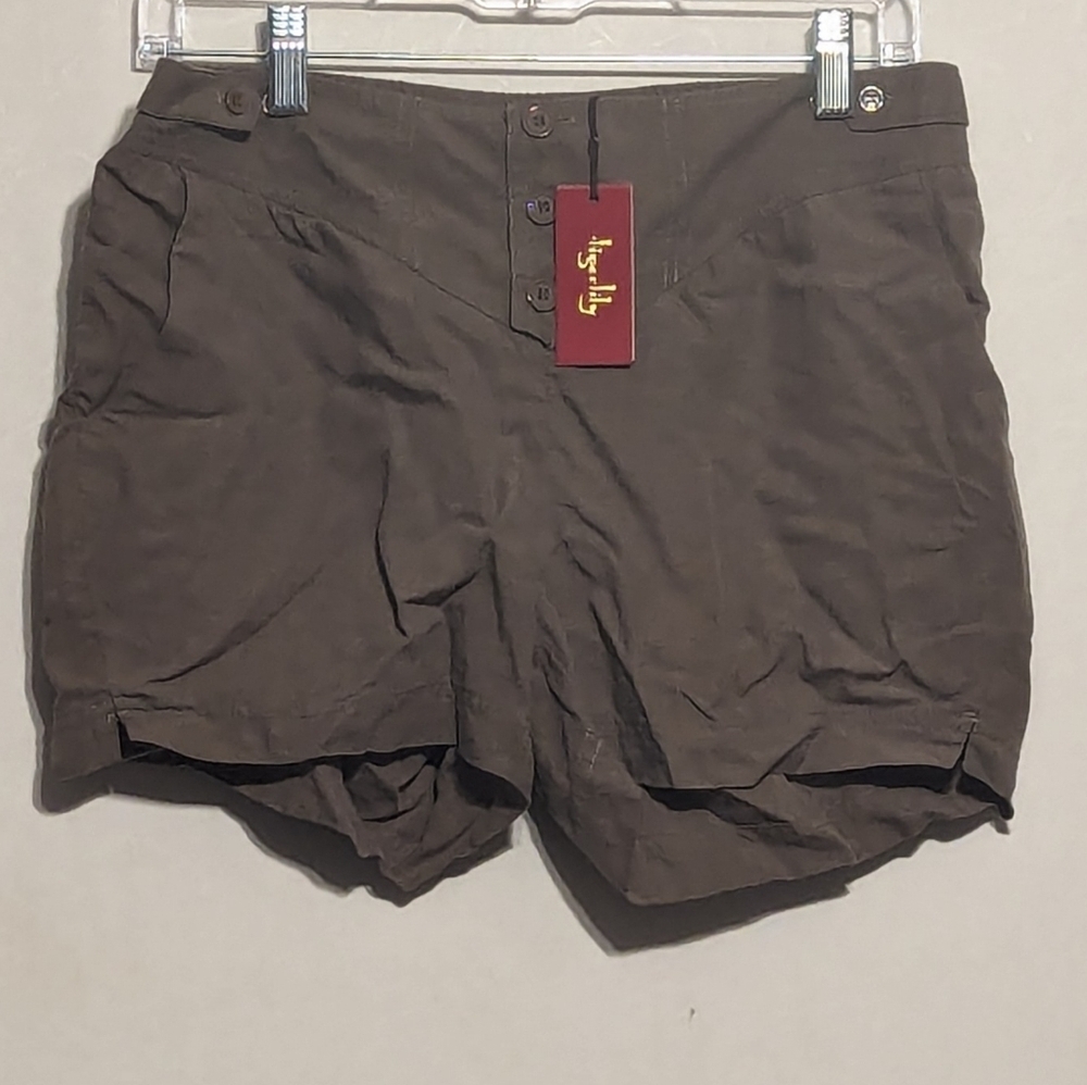 Tigerlily Khaki Brown High Rise Linen Blend Shorty Shorts - size 8